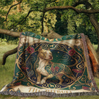 Pitbull Stained Glass Art Nouveau Tarot Woven Blanket - Heirloom Cotton Throw