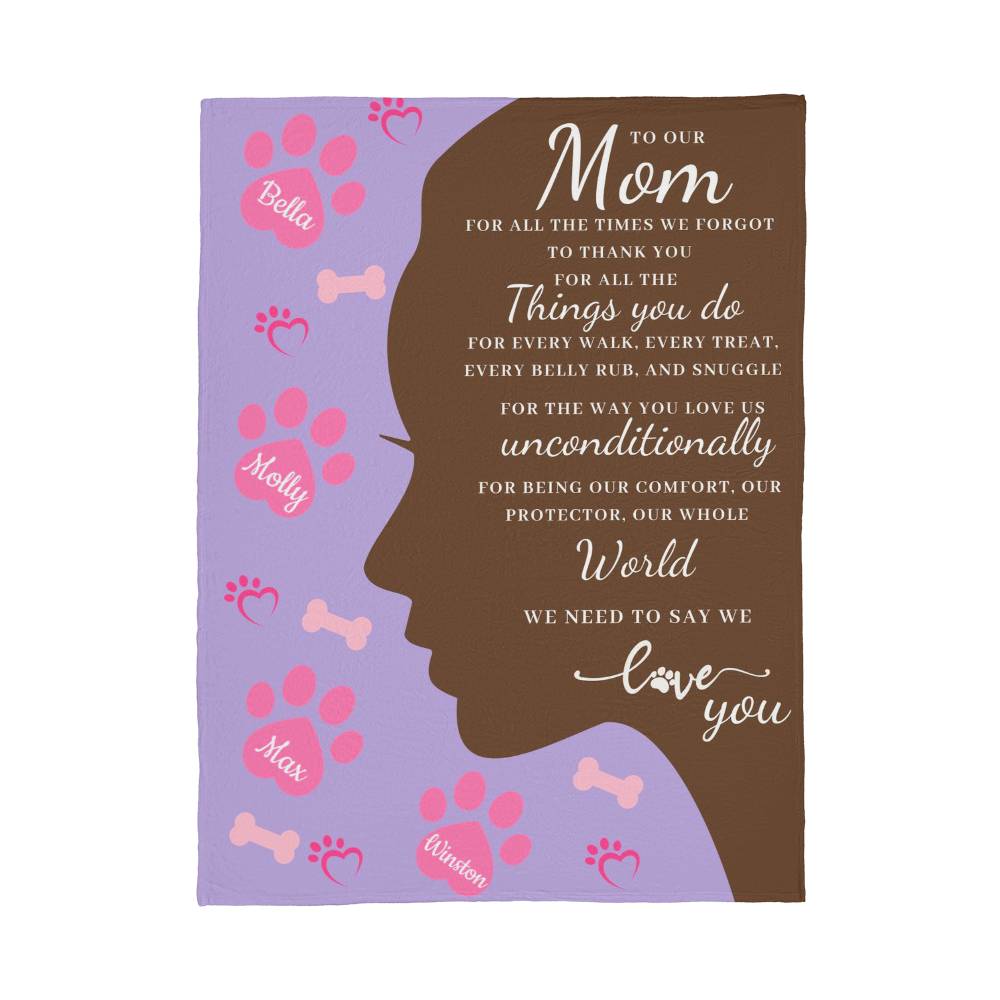 🐾 To Our Mom Dog Blanket - Personalized Dog Names - Dog Mom Gift 🎁 - Fleece Throw