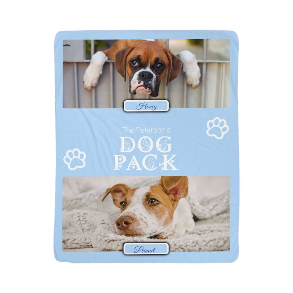 "Dog Pack" Personalized Photo Collage Sherpa Blanket - Multi-Dog Gift