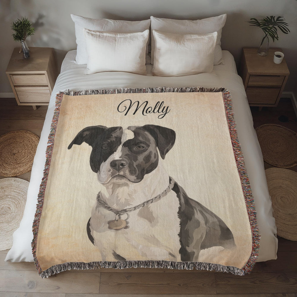 Custom Pet Portrait Heirloom Woven Blanket - Personalized Dog Photo Blanket