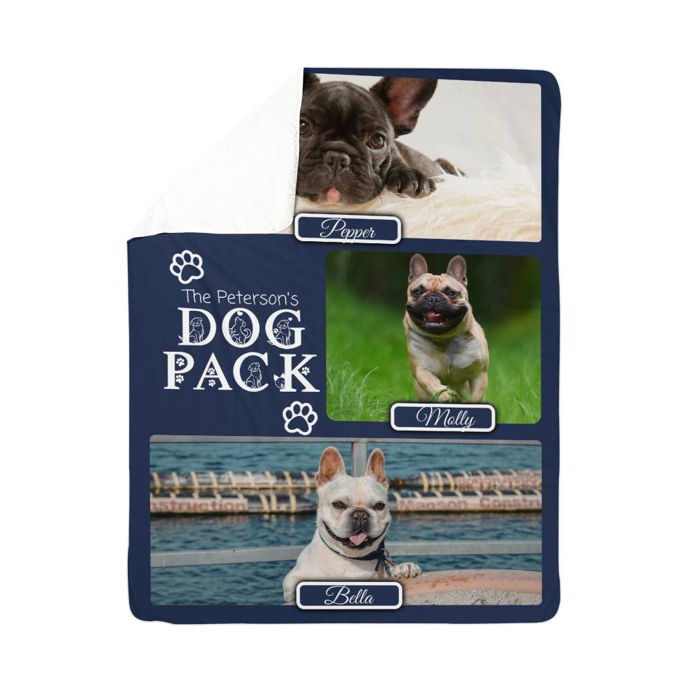 "Dog Pack" Personalized Photo Collage Sherpa Blanket - Multi-Dog Gift