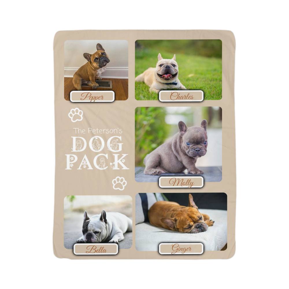 "Dog Pack" Personalized Photo Collage Sherpa Blanket - Multi-Dog Gift