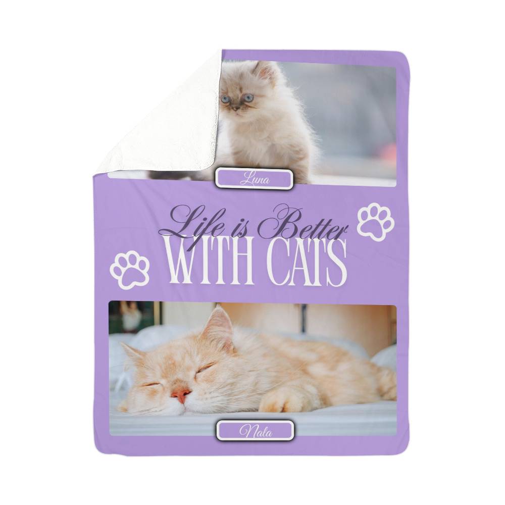 🐾  "Life is better with Cats" Personalized Photo Collage - sherpa blanket