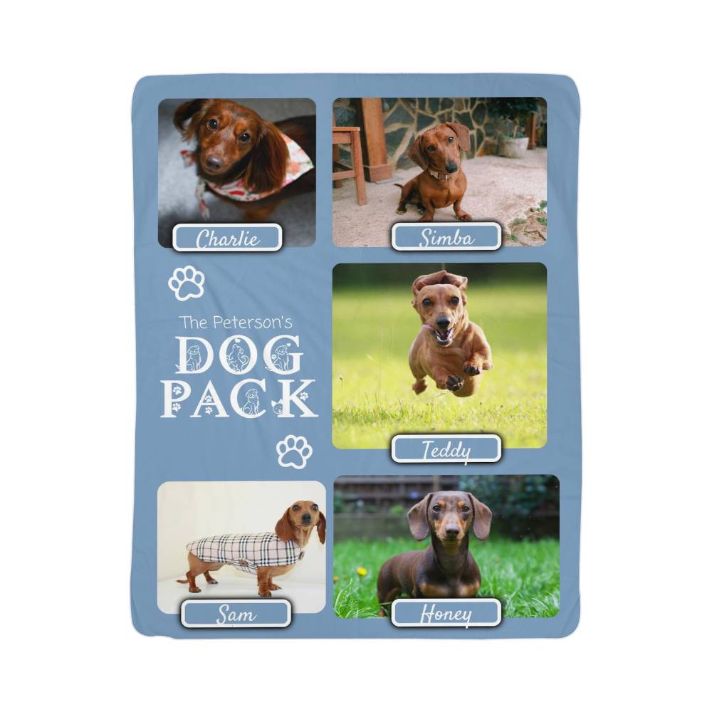 "Dog Pack" Personalized Photo Collage Sherpa Blanket - Multi-Dog Gift