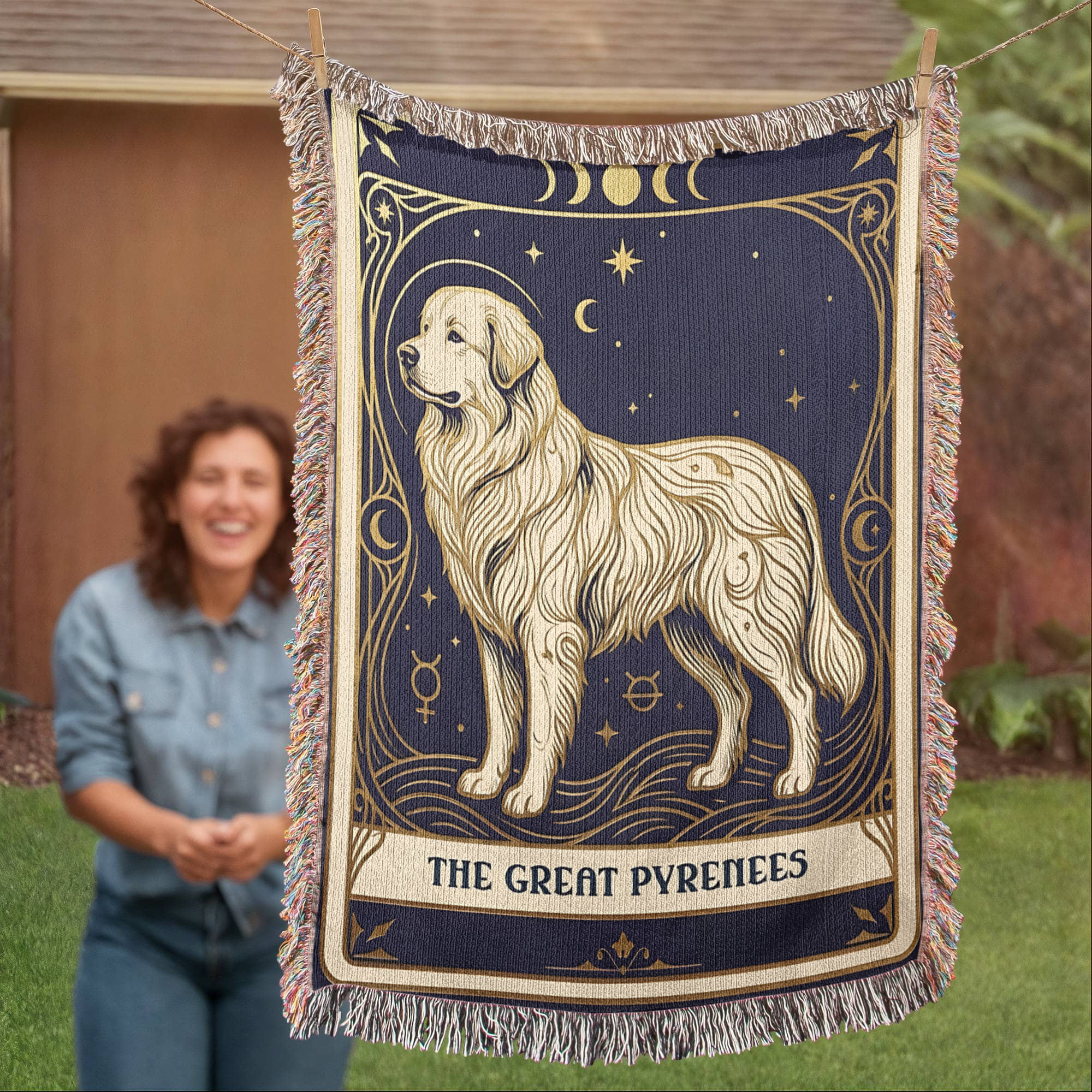 🐾 Woven Blanket Tarot Card - Great Pyrenees Celestial