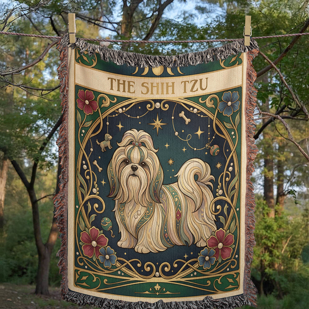 🐾 Woven Blanket Tarot Card - Shih Tzu Stained Glass