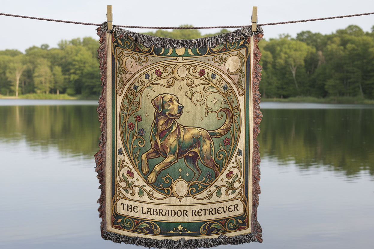 🐾 Woven Blanket Tarot Card - Labrador Retriever Green & Gold