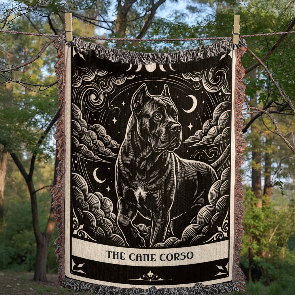 🐾 Woven Blanket Tarot Card - Cane Corso Black and White