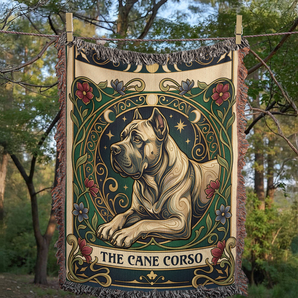 🐾 Woven Blanket Tarot Card - Cane Corso Stained Glass