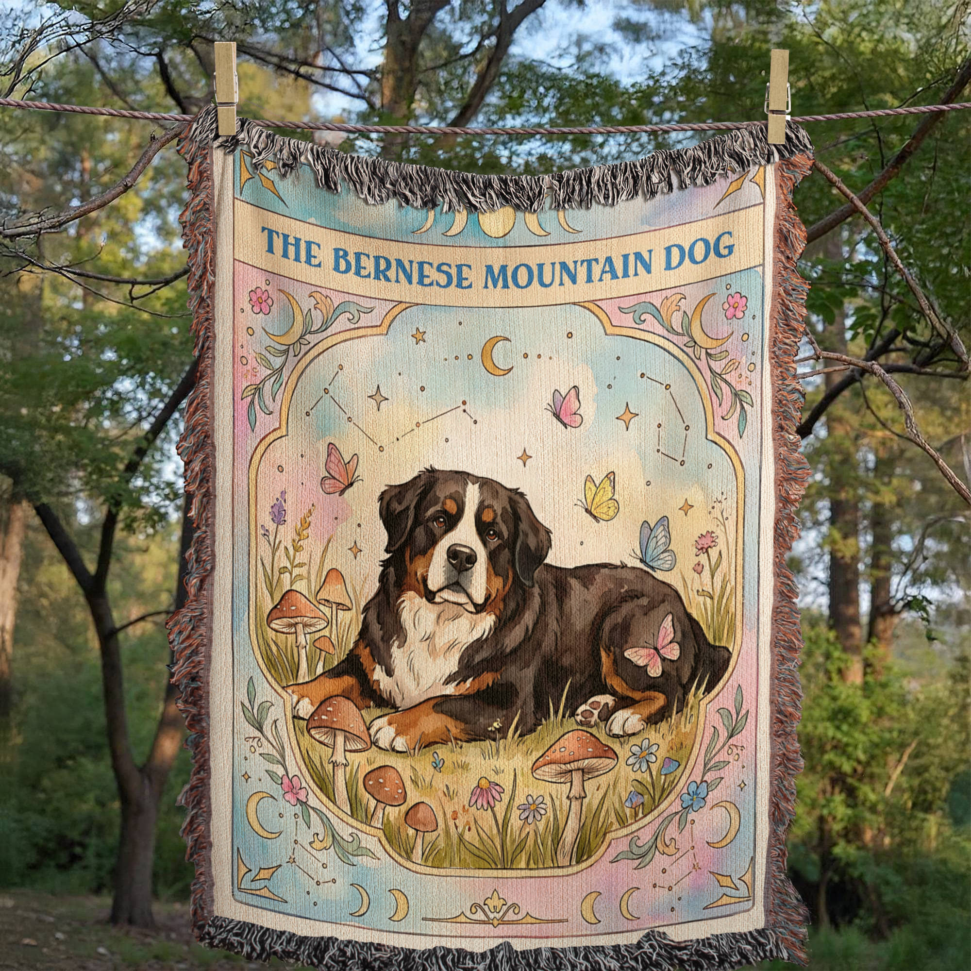 🐾 Woven Blanket Tarot Card - Bernese Mountain Dog Cottage Core