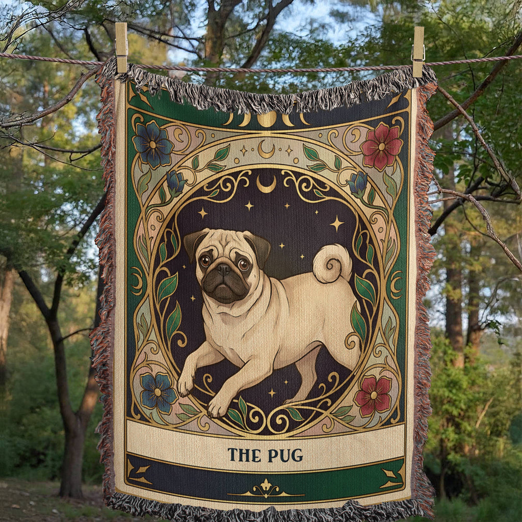 🐾 Woven Blanket Tarot Card - Pug Stained Glass