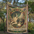 🐾 Woven Blanket Tarot Card - Border Collie Green & Gold