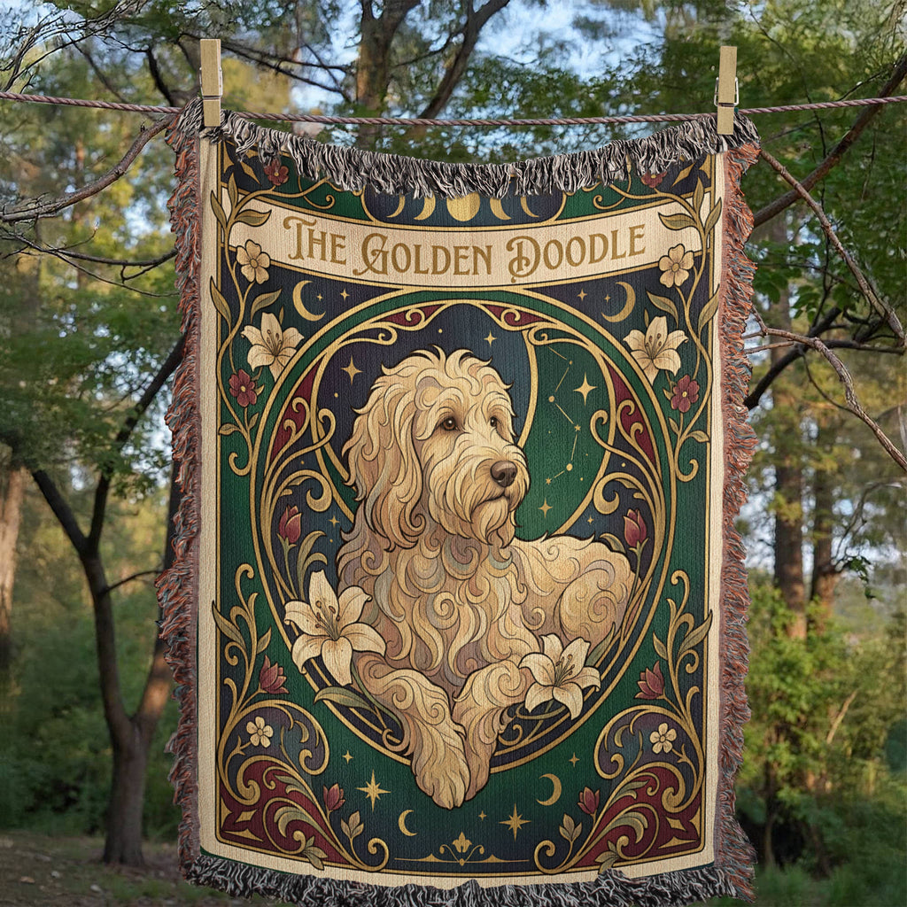 🐾 Woven Blanket Tarot Card - Golden Doodle paws forward