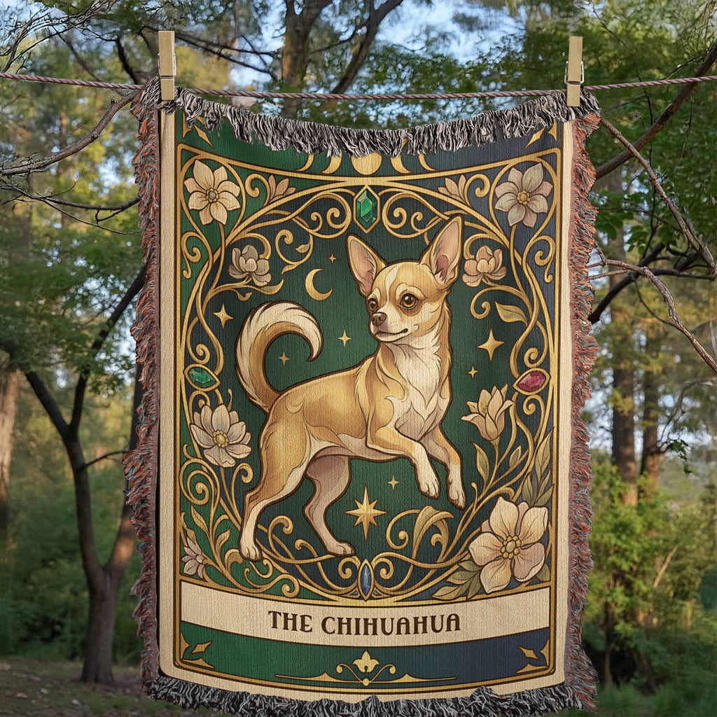 🐾 Woven Blanket Tarot Card - Chihuahua Jeweled addition