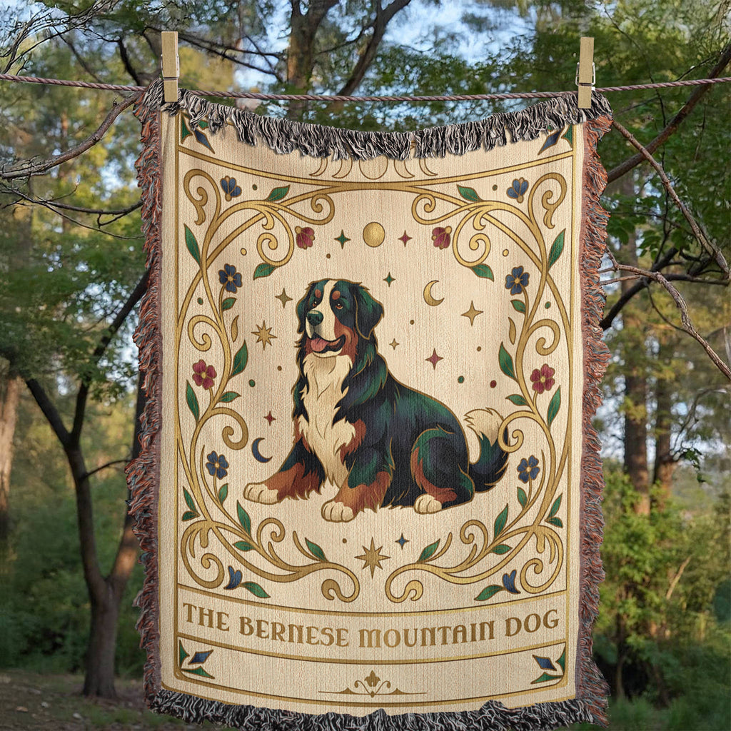 🐾 Woven Blanket Tarot Card - Bernese Mountain Dog - Flowers