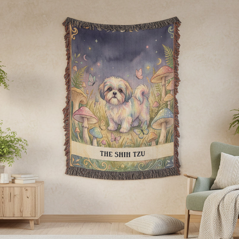 🐾 Woven Blanket Tarot Card - Shih Tzu Cottage Core