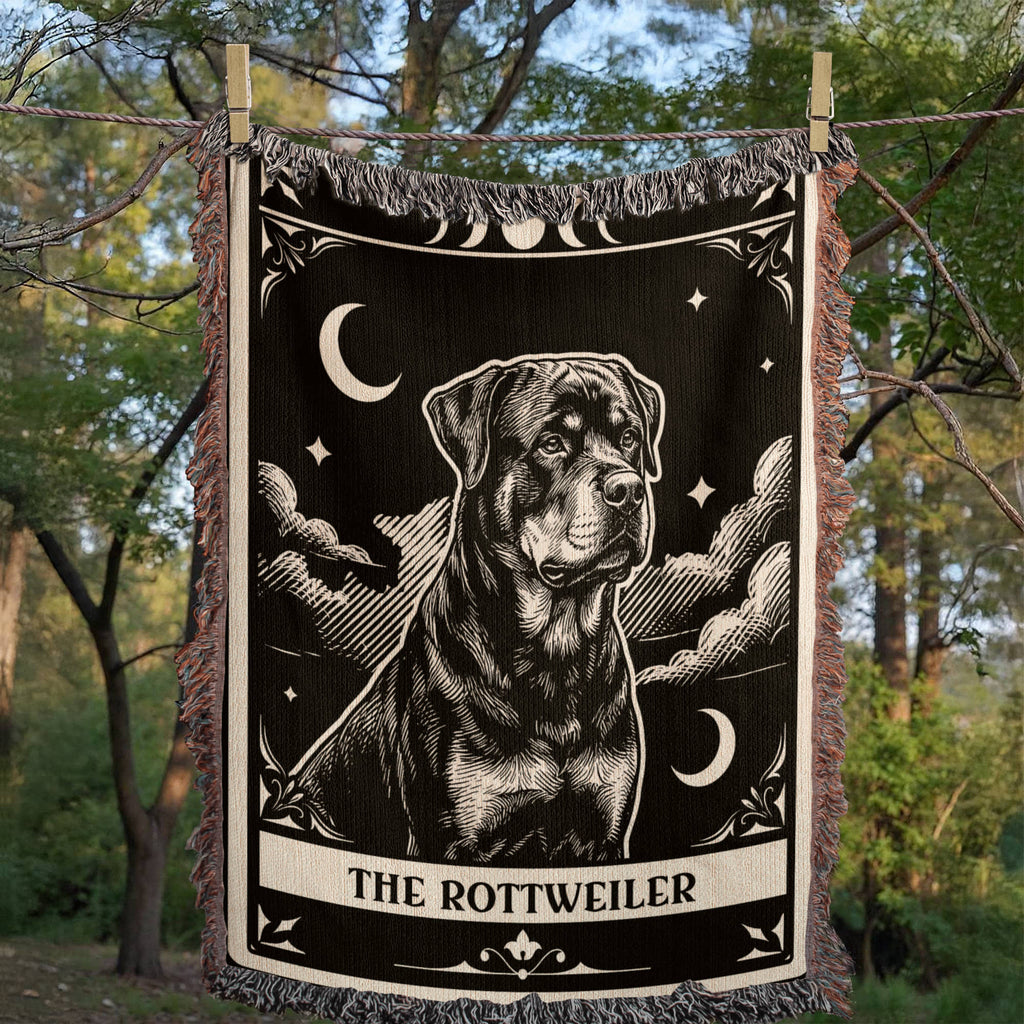 🐾 Woven Blanket Tarot Card - Rottweiler B&W
