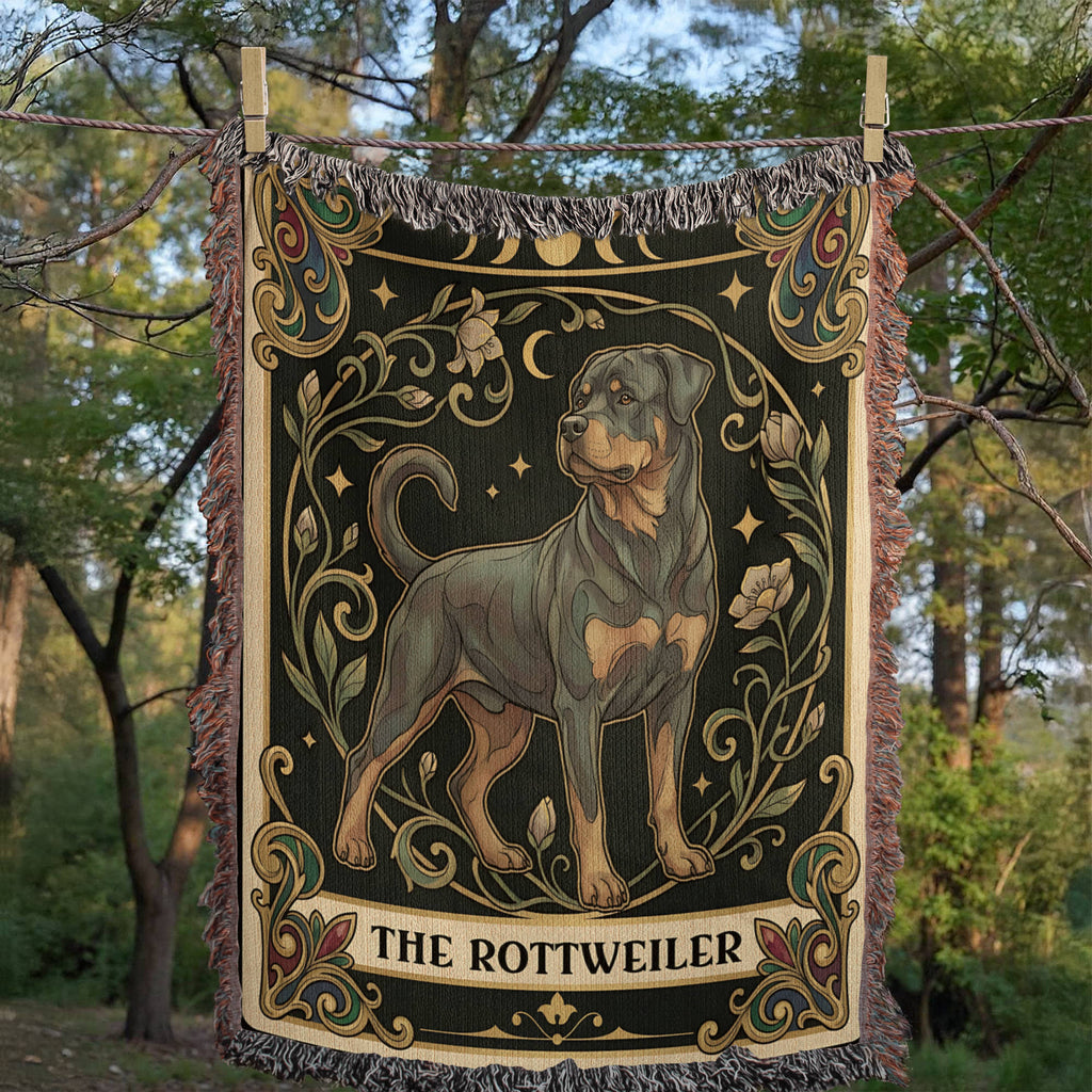 🐾 Woven Blanket Tarot Card - Rottweiler B&W II