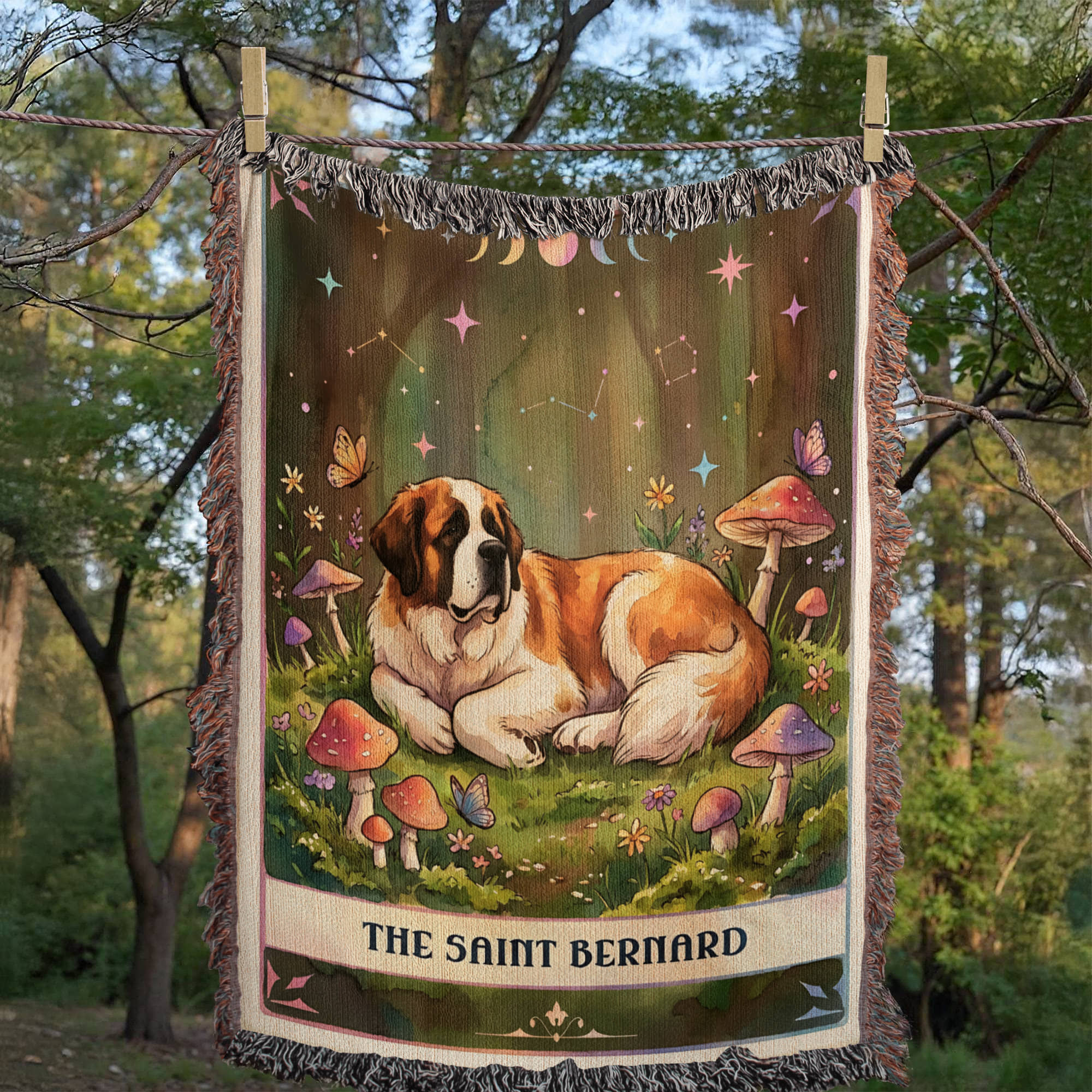 🐾 Woven Blanket Tarot Card - Saint Bernard Cottage Core