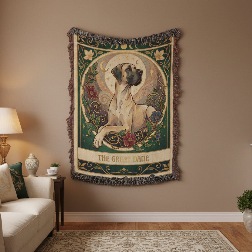 🐾 Woven Blanket Tarot Card - Great Dane Stained Glass