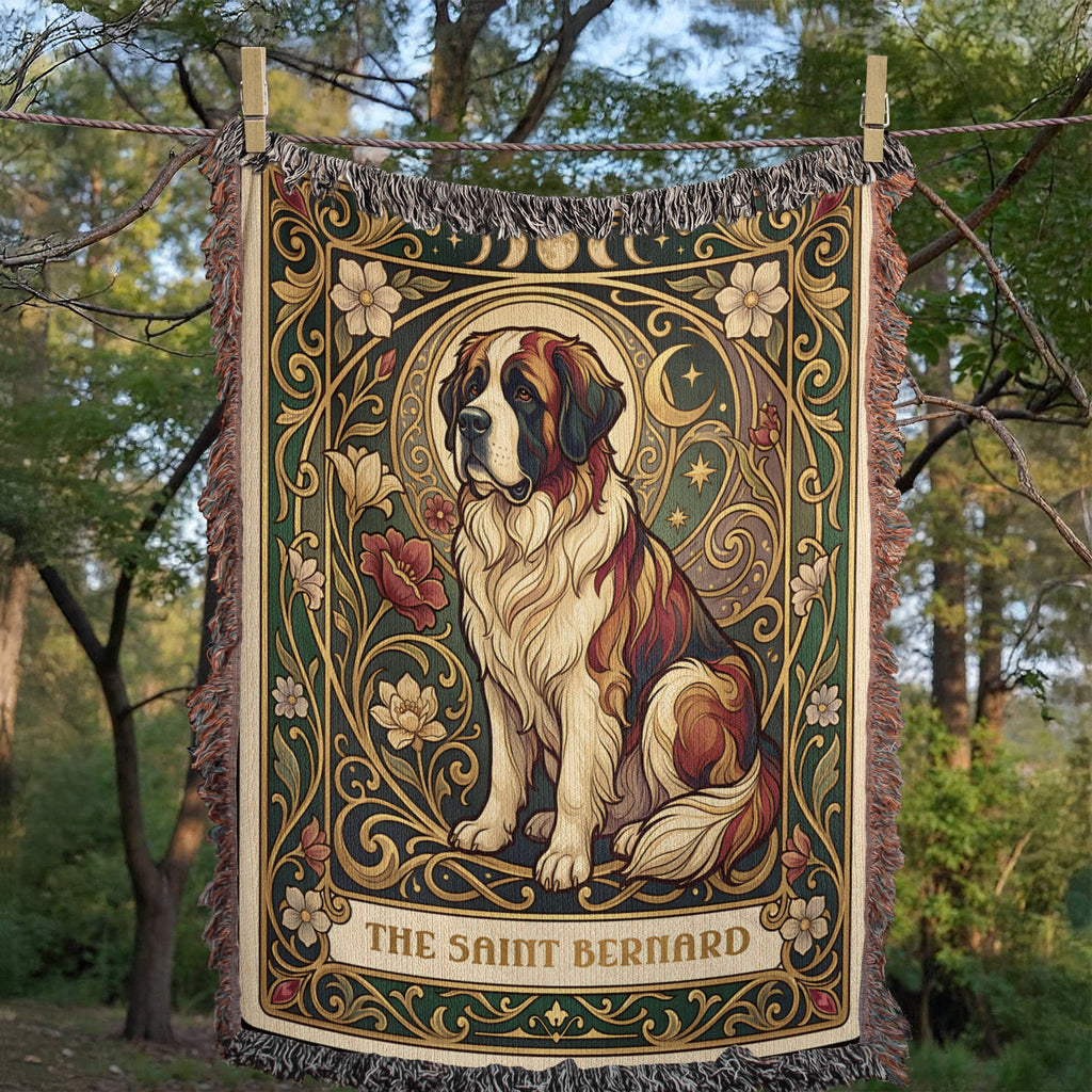 🐾 Woven Blanket Tarot Card Saint Bernard Roses
