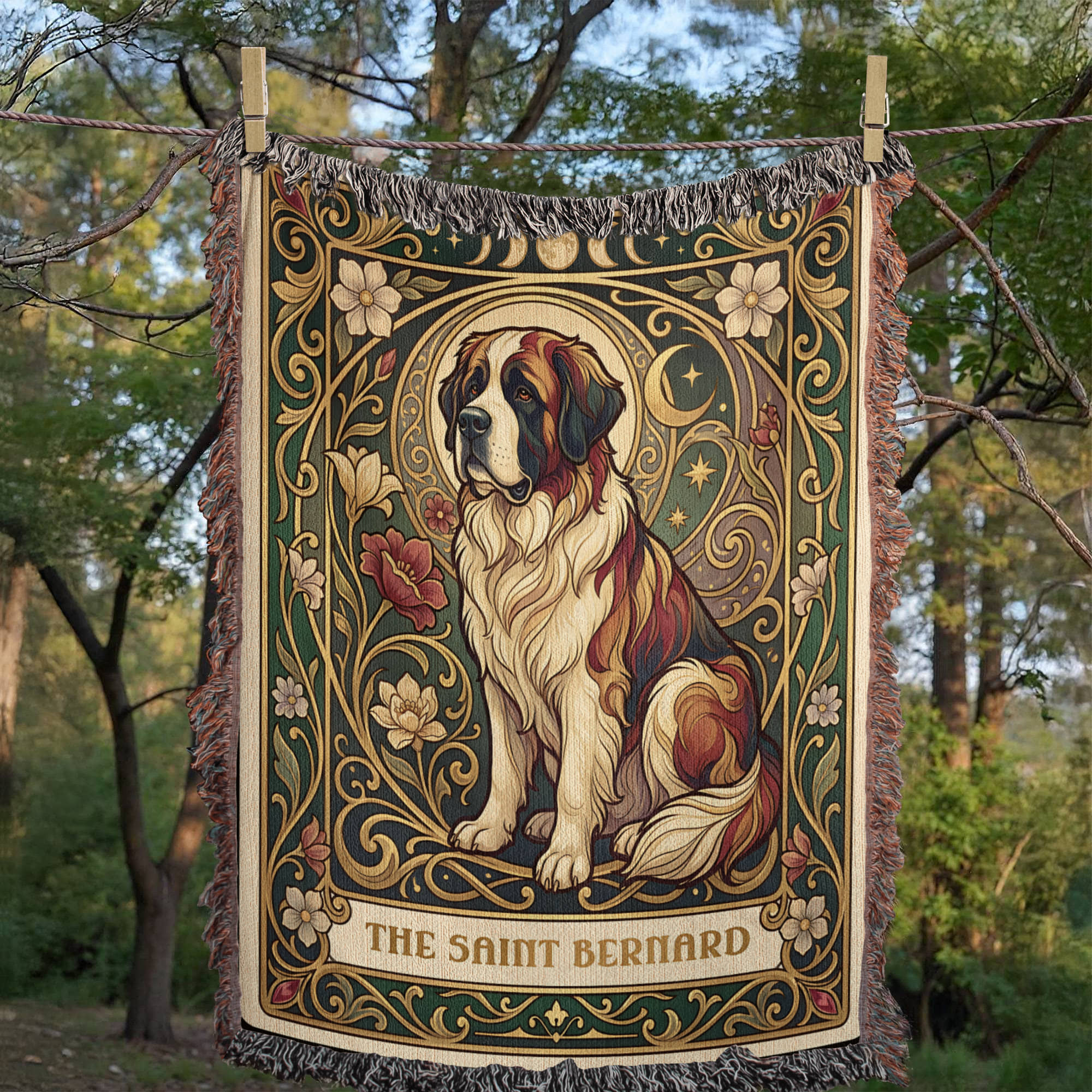 🐾 Woven Blanket Tarot Card Saint Bernard Roses