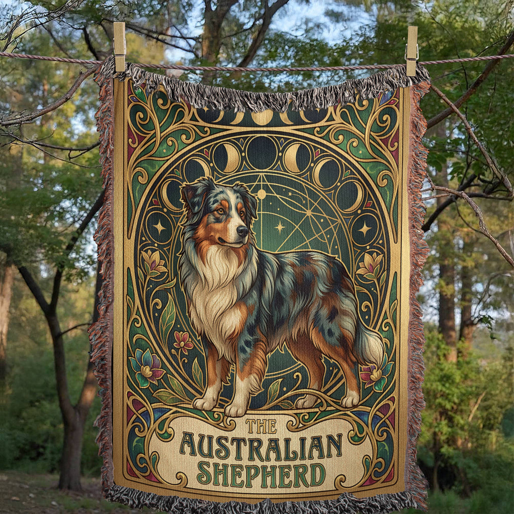 🐾 Woven Blanket Tarot Card - Australian Shepard Art Deco