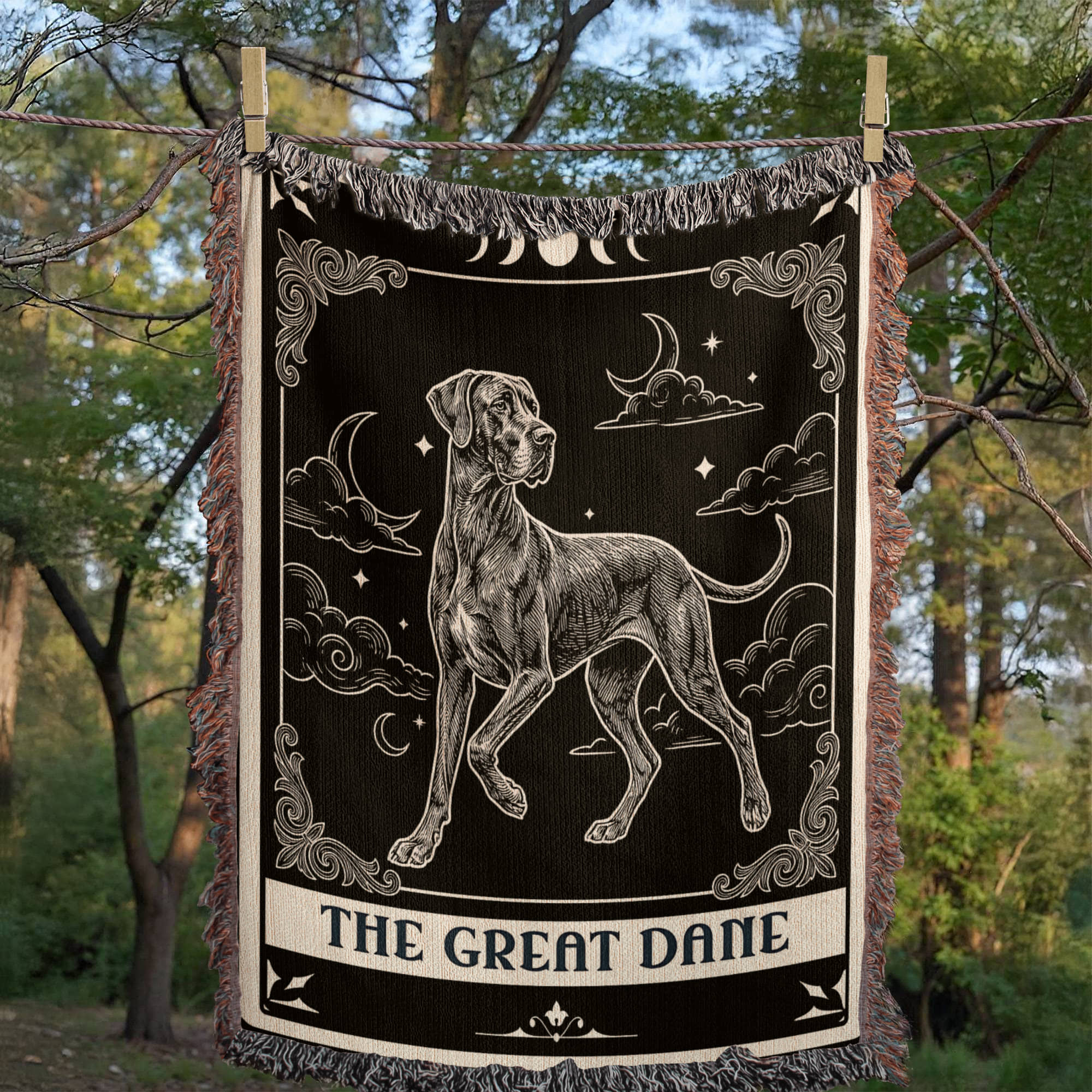 🐾 Woven Blanket Tarot Card - Great Dane Black and White