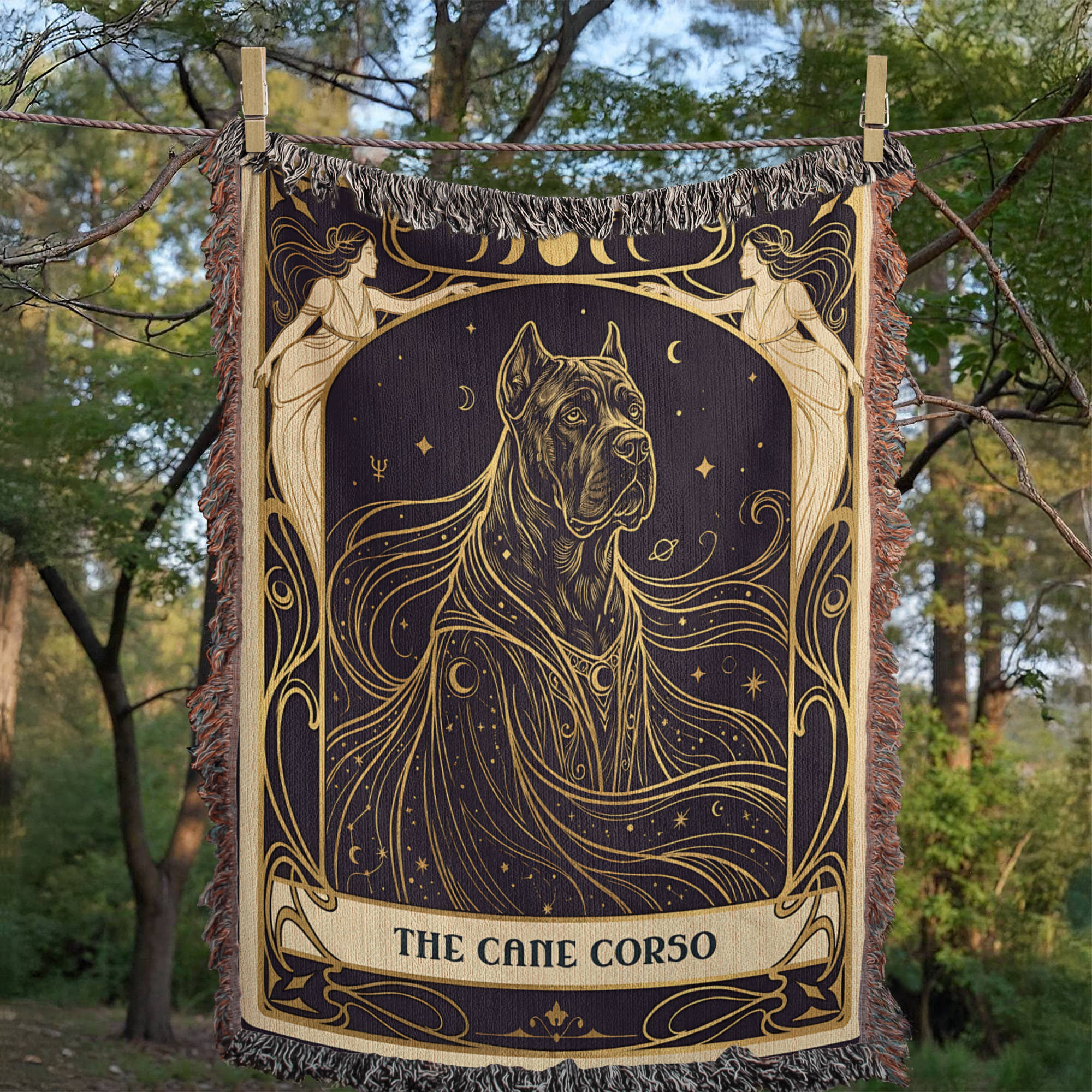 🐾 Woven Blanket Tarot Card - Cane Corso Celestial