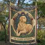 🐾 Woven Blanket Tarot Card - Golden retriever golden with red flowers