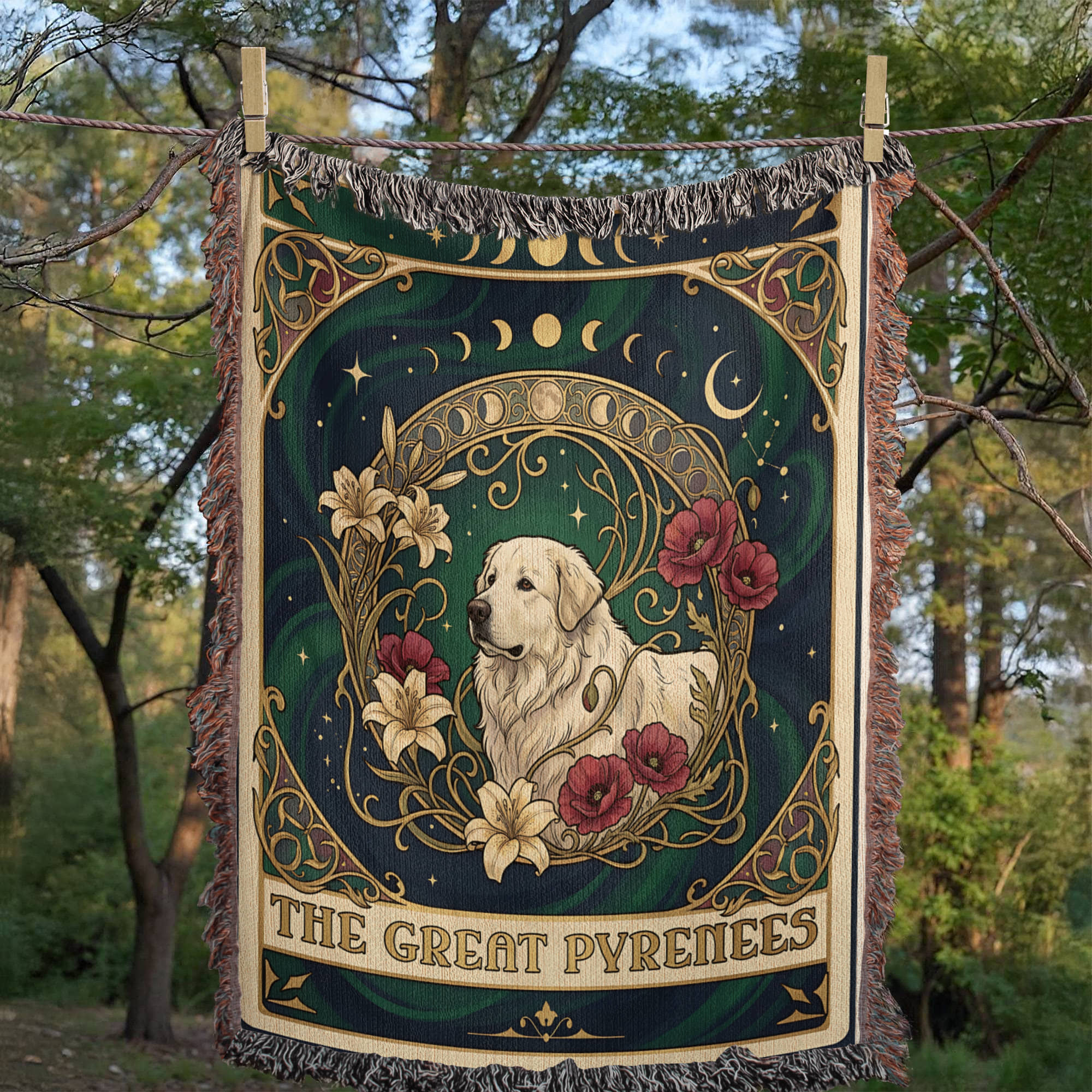 🐾 Woven Blanket Tarot Card - Great Pyrenees Roses