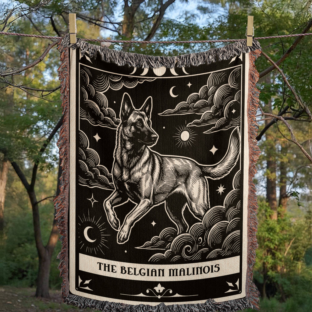 🐾 Woven Blanket Tarot Card - Belgian Malinois Black & White