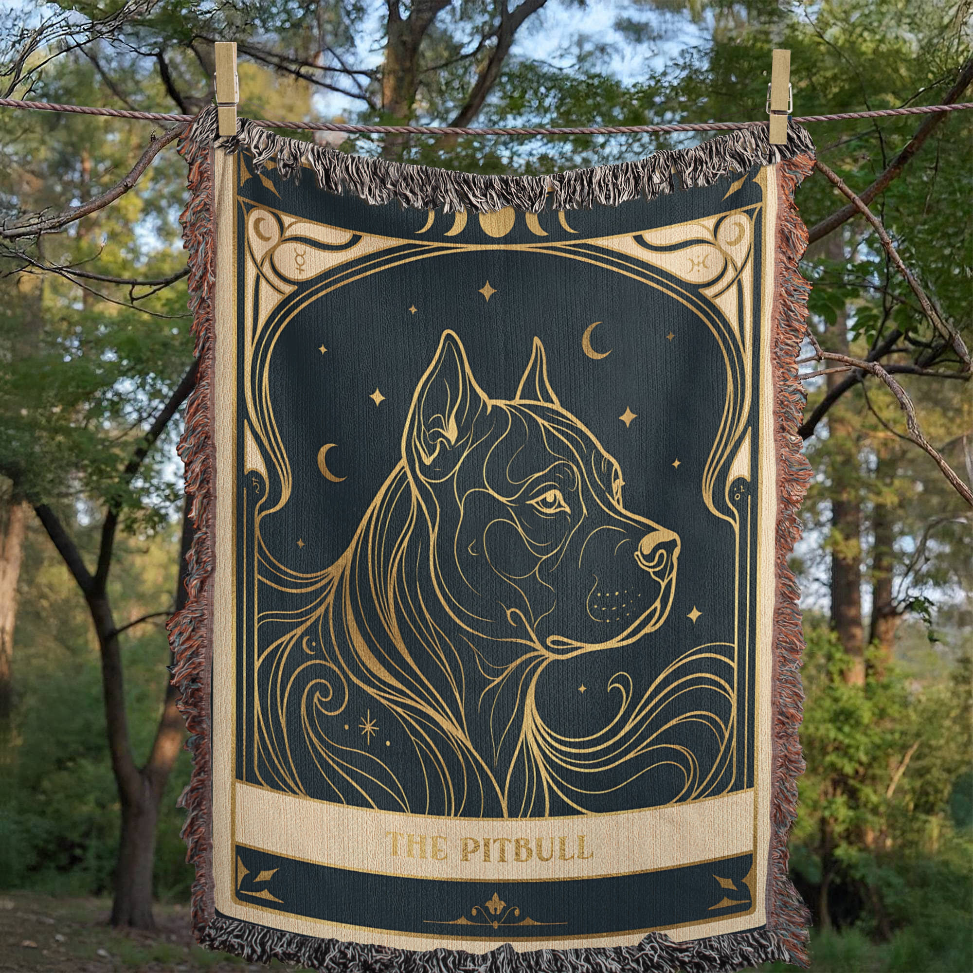 🐾 Woven Blanket Tarot Card- Pitbull Celestial Side profile