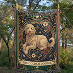 🐾 Woven Blanket Tarot Card - Golden Doodle Laying in flowers