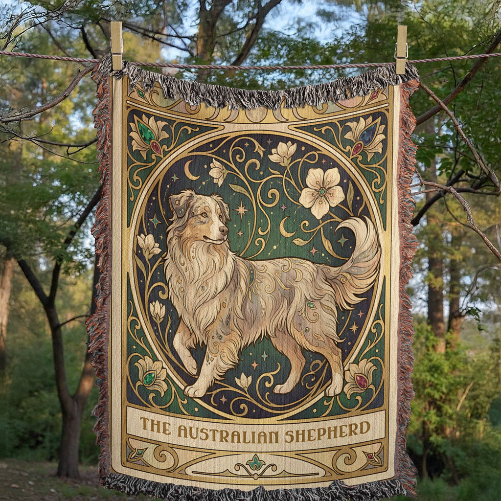 Australian Shepherd Art Nouveau Tarot Woven Blanket - Heirloom Cotton Throw