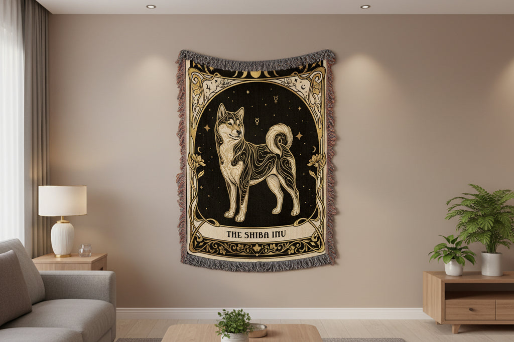 🐾 Woven Blanket Tarot Card - Shiba Imu Gold and Black