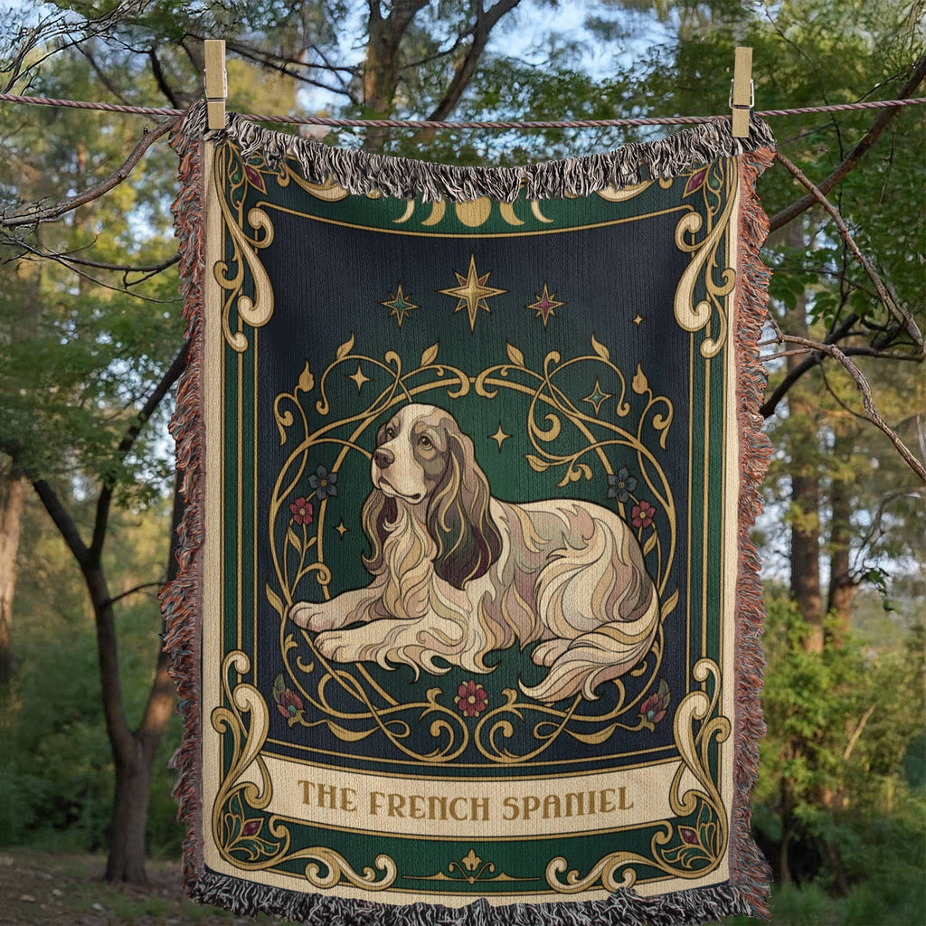 🐾 Woven Blanket Tarot Card - French Spaniel Stained glass
