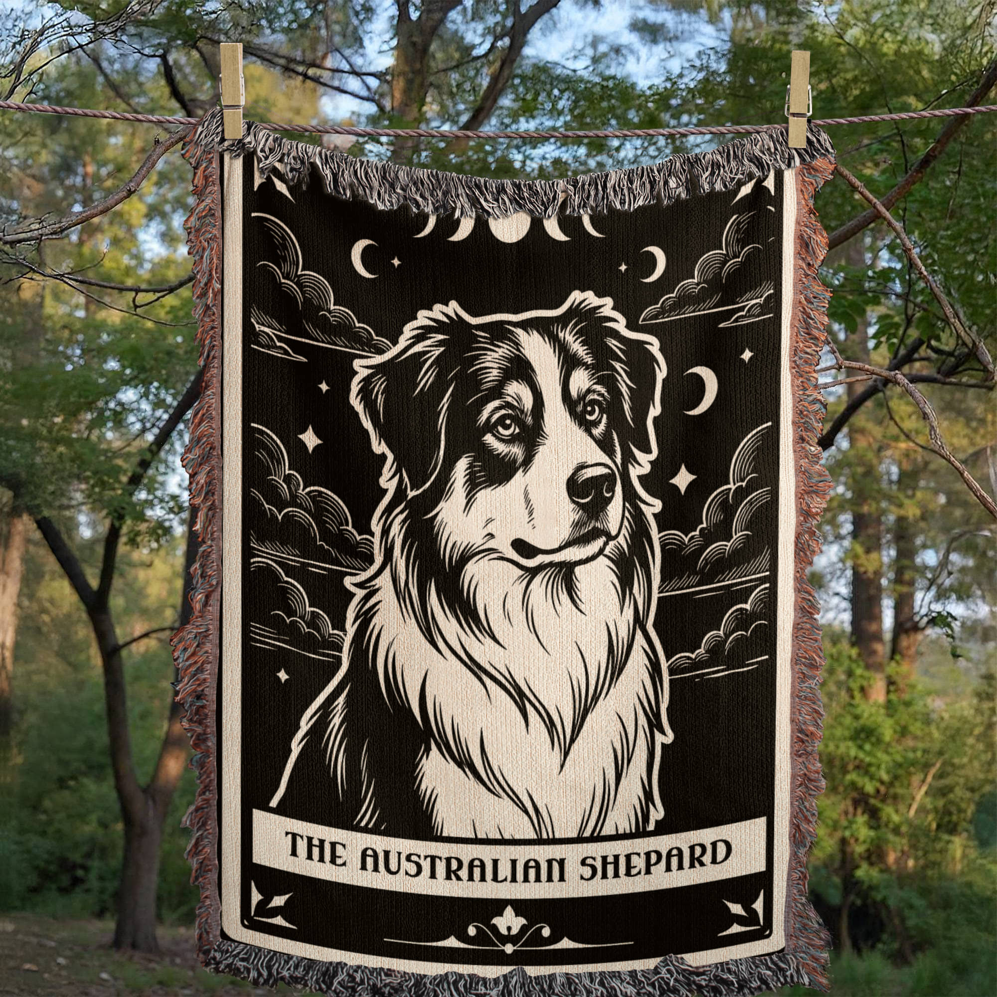 🐾 Woven Blanket Tarot Card - Australian Shepard Black and White
