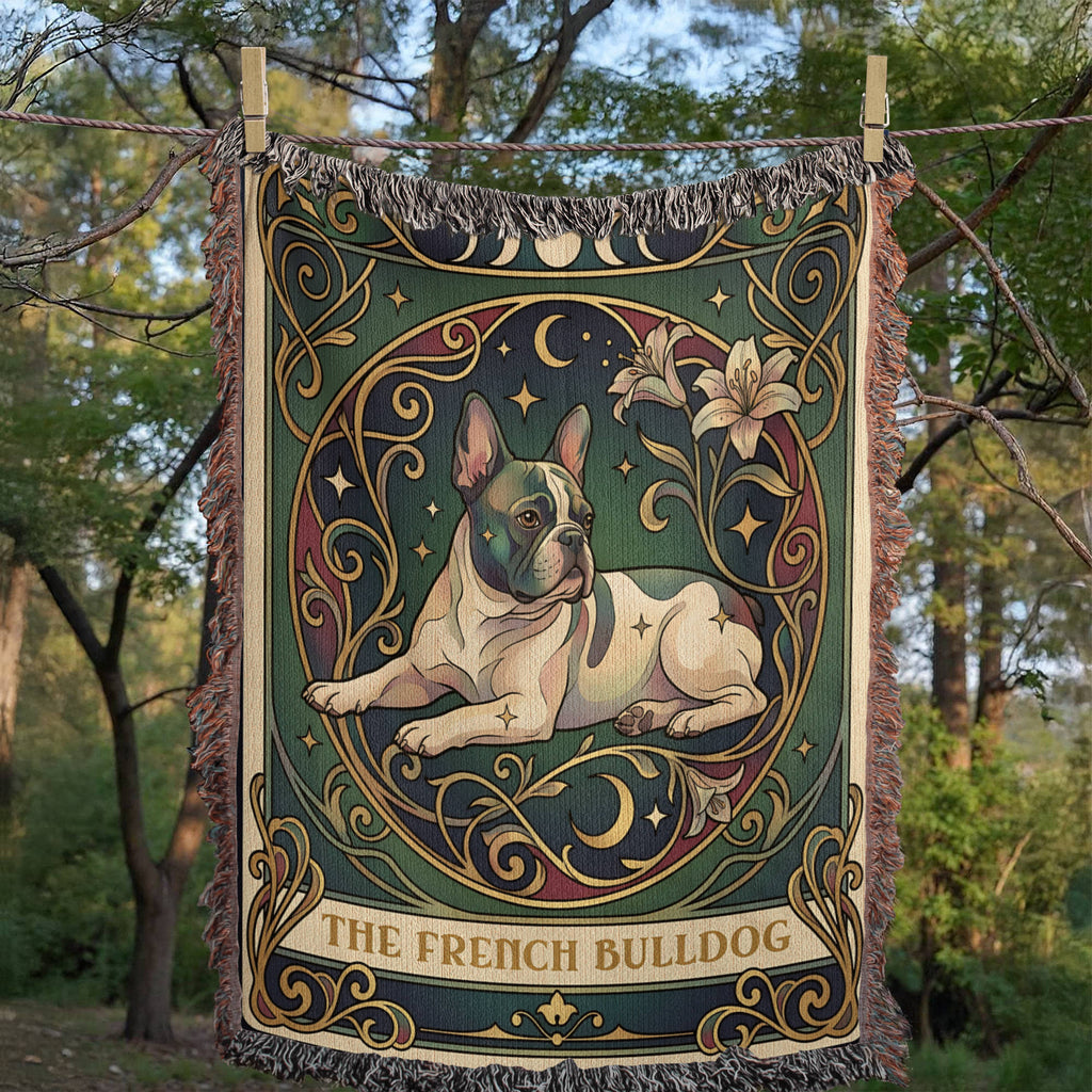 🐾 Woven Blanket Tarot Card - French bulldog Lillies