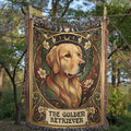 🐾 Woven Blanket Tarot Card - Golden Retriever Gold Frame with flowers