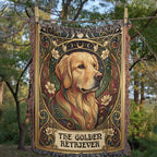 🐾 Woven Blanket Tarot Card - Golden Retriever Gold Frame with flowers