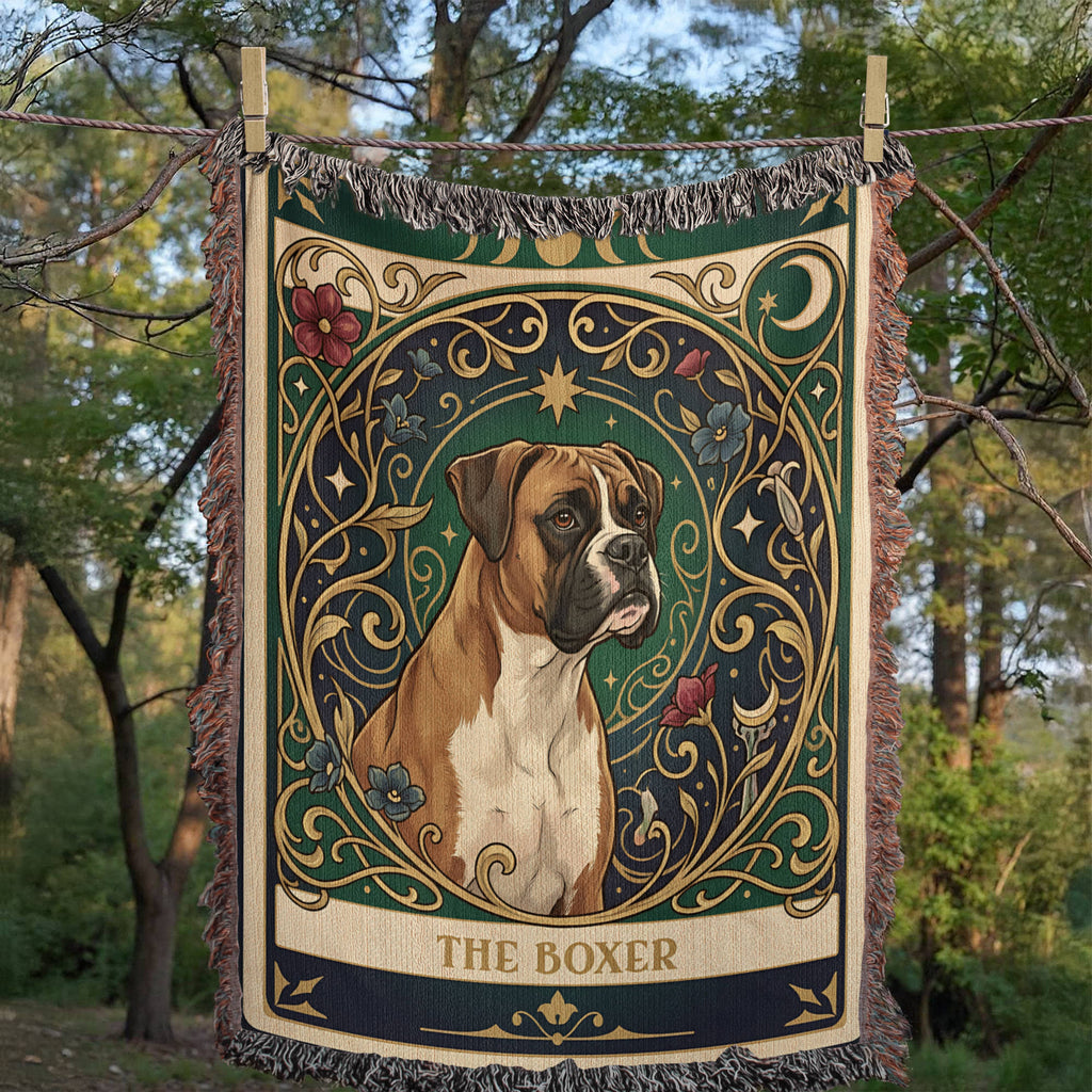 🐾 Woven Blanket Tarot Card - Boxer Portrait