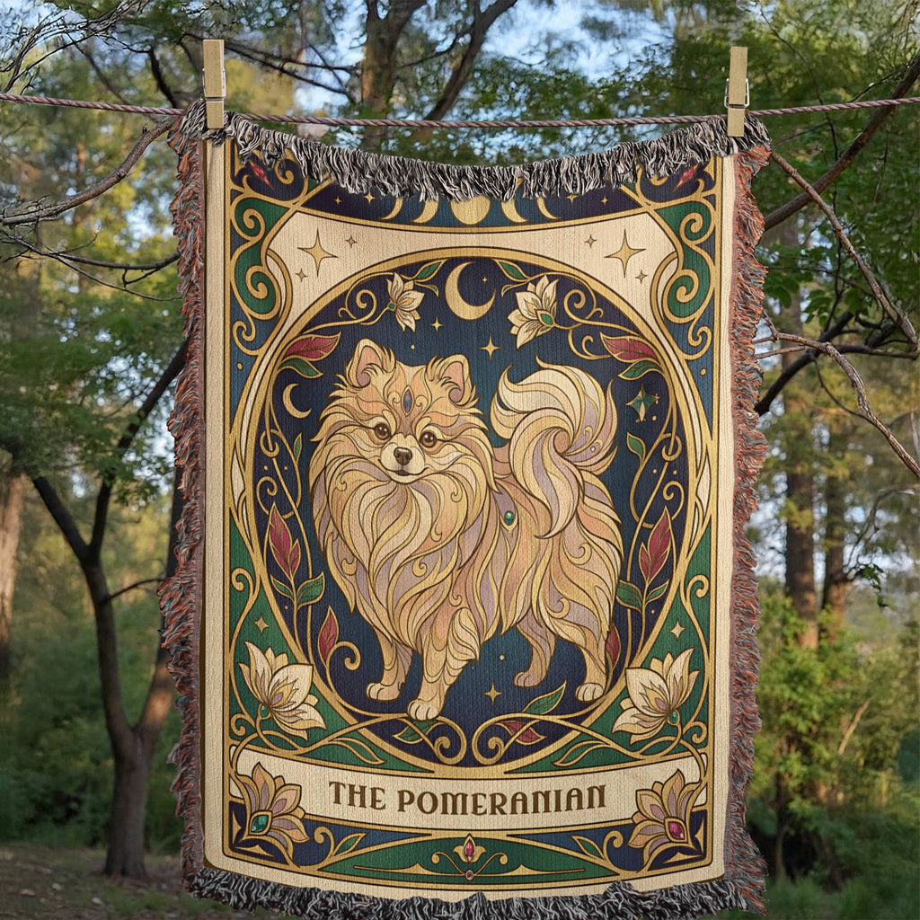 🐾 Woven Blanket Tarot Card - Pomeranian Stained Glass