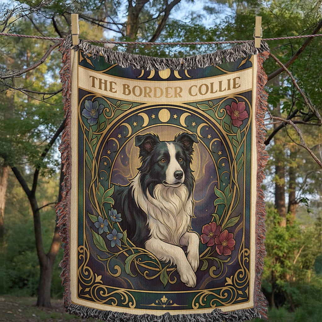 🐾 Woven Blanket Tarot Card - Border Collie Flowers