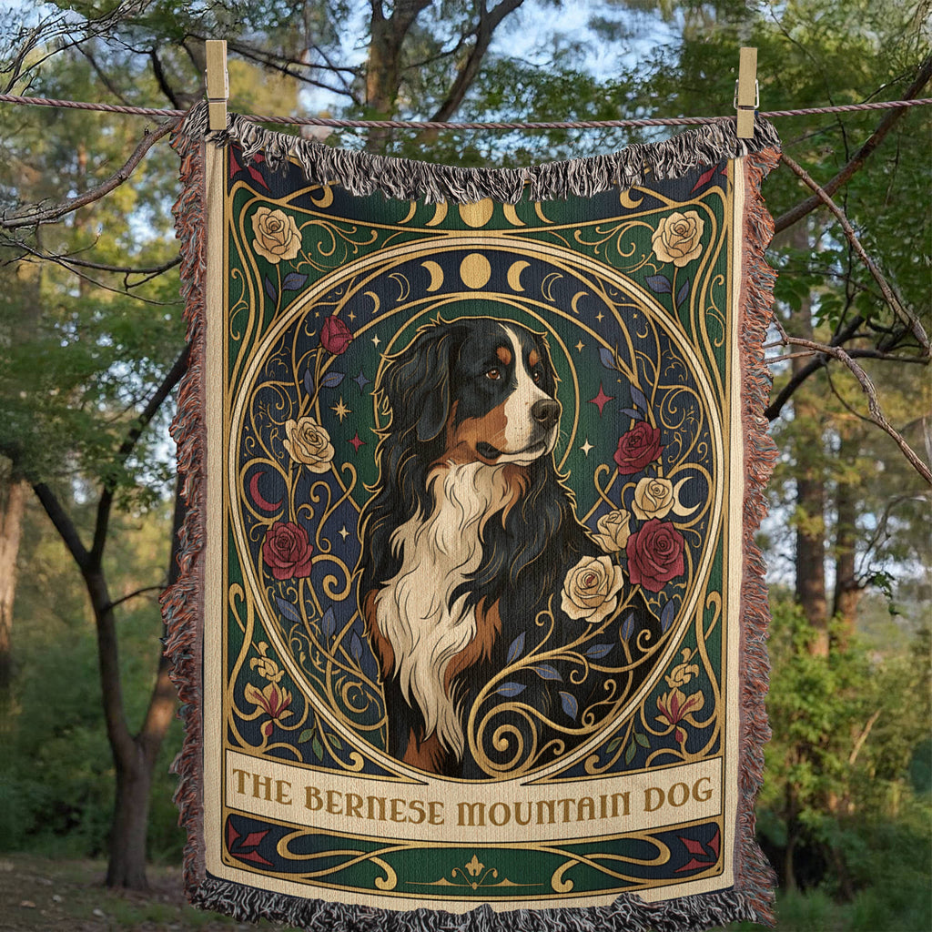 🐾 Woven Blanket Tarot Card - Bernese Mountain Dog - Stained Glass