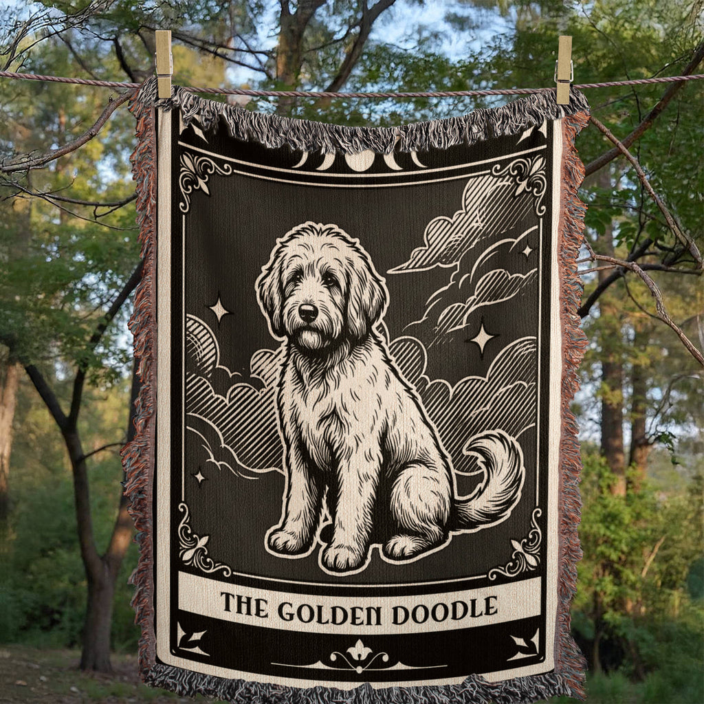 🐾 Woven Blanket Tarot Card - Golden Doodle Black&W