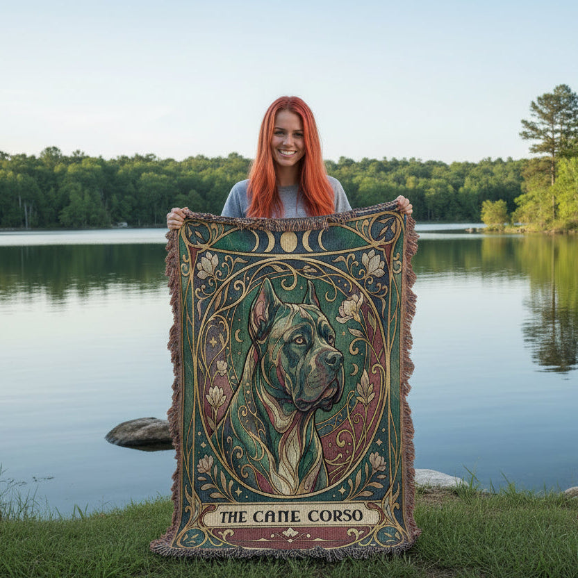 🐾 Woven Blanket Tarot - Cane Corso Gold Flowers
