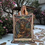 🐾 Woven Blanket Tarot Card - Rottweiler Roses
