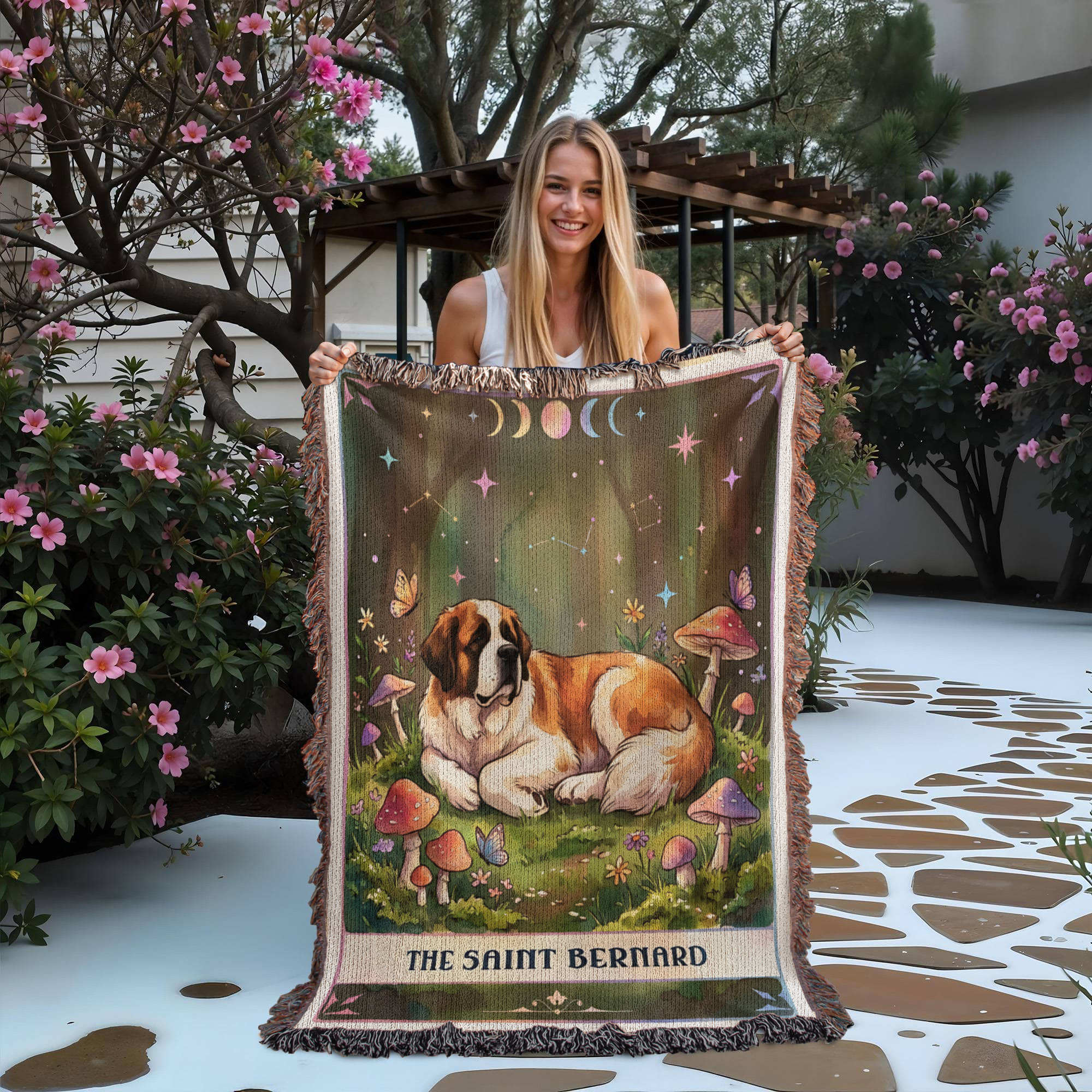 🐾 Woven Blanket Tarot Card - Saint Bernard Cottage Core