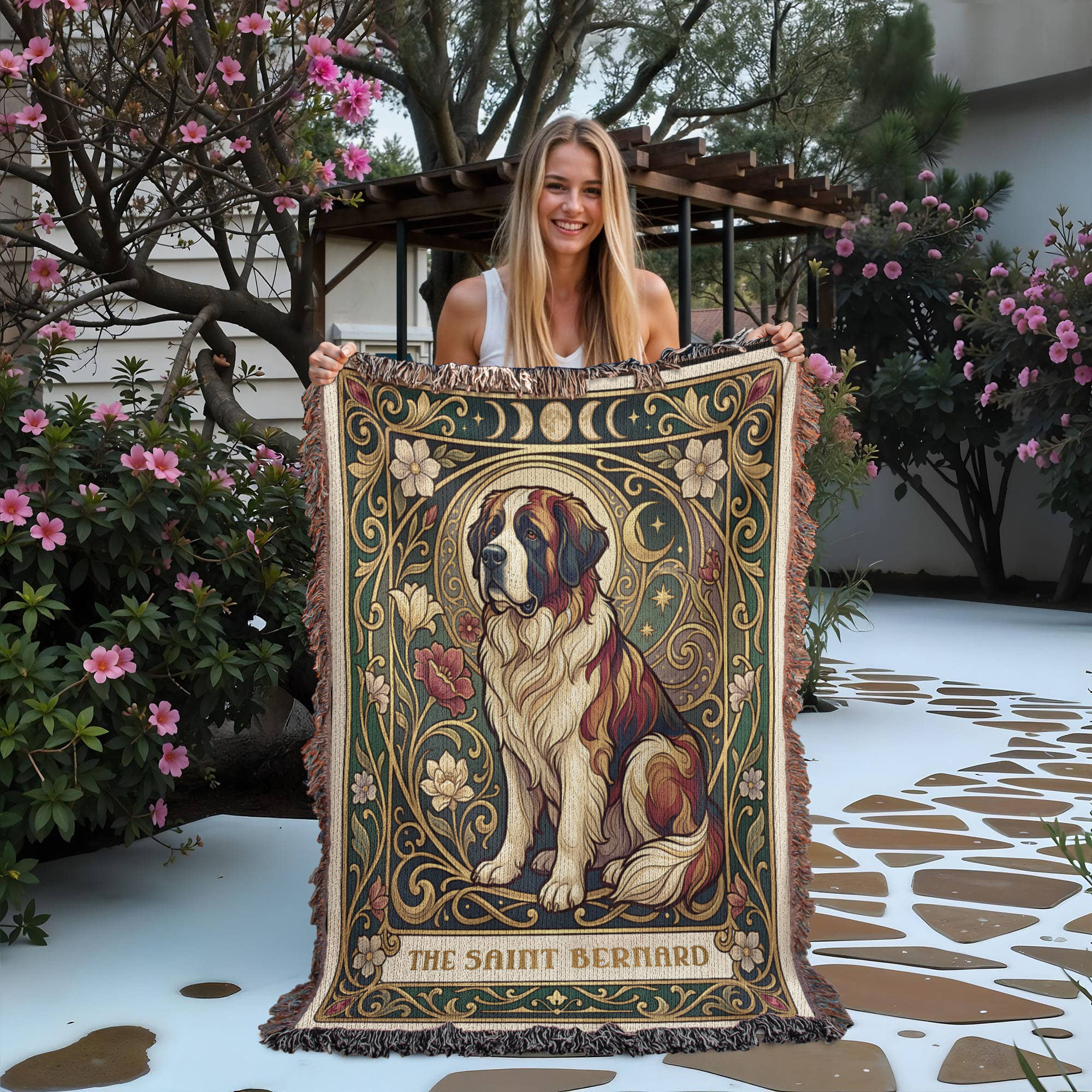 🐾 Woven Blanket Tarot Card Saint Bernard Roses